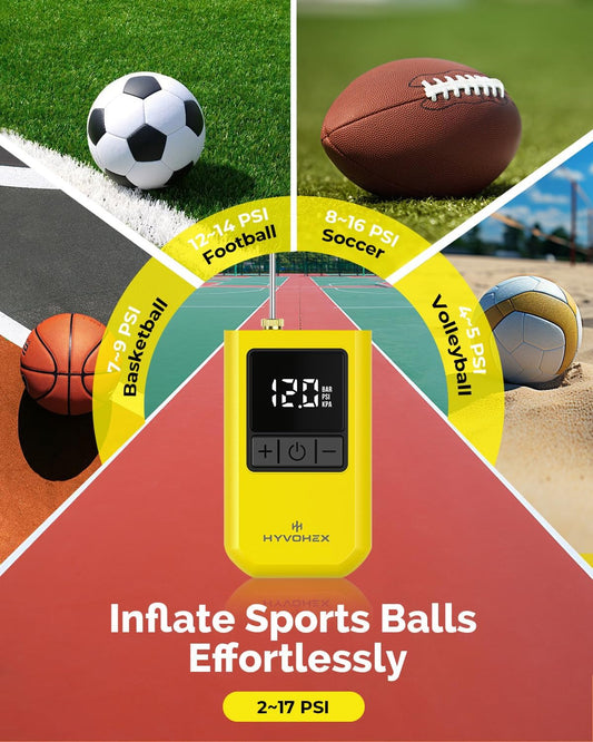 HYVOHEX Portable Electric Ball Pump with Digital LED Display Rechargeable Fast Inflation