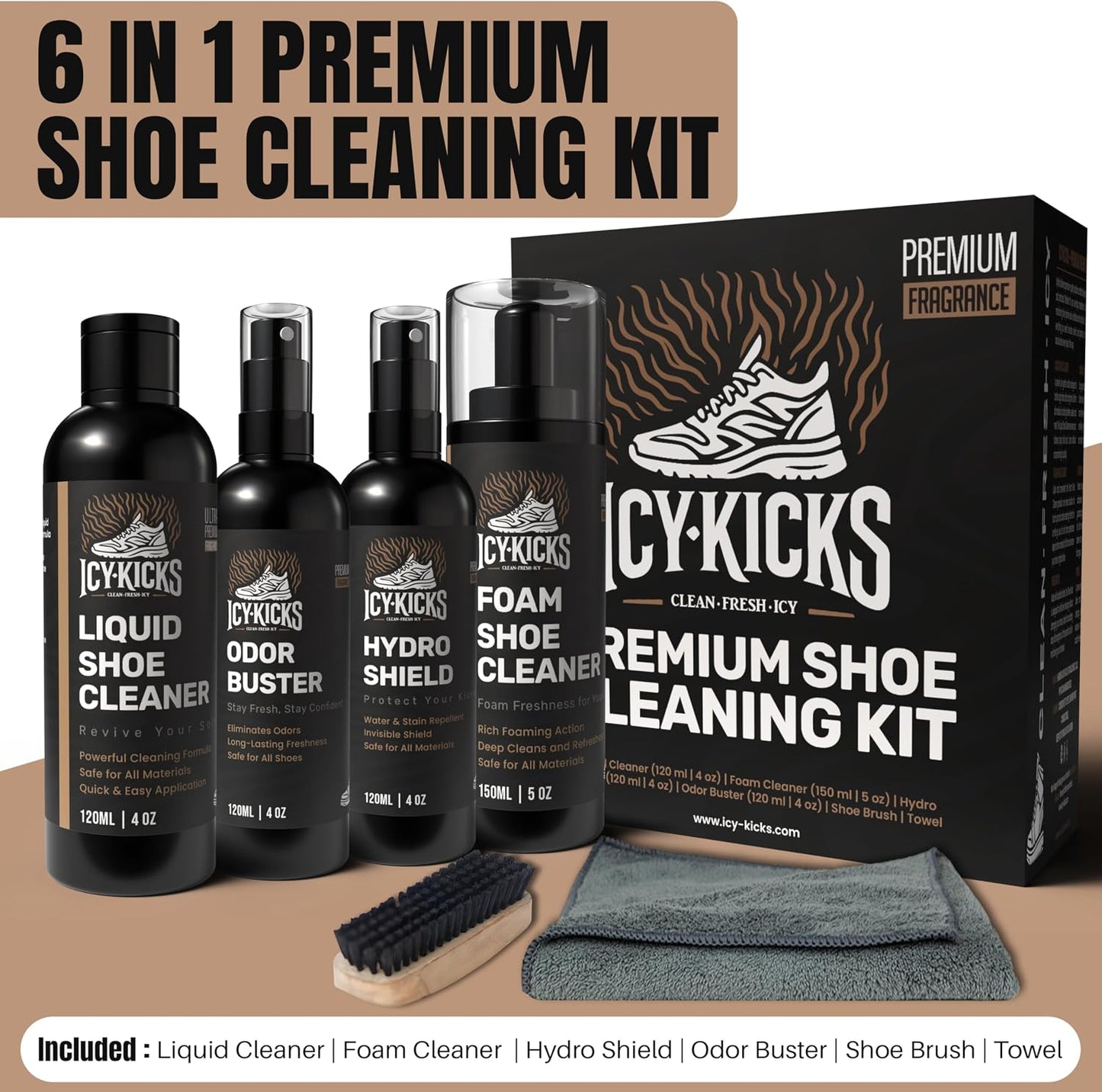 ICYKICKS Premium 6-in-1 Sneaker Cleaning Kit Foam Cleaner